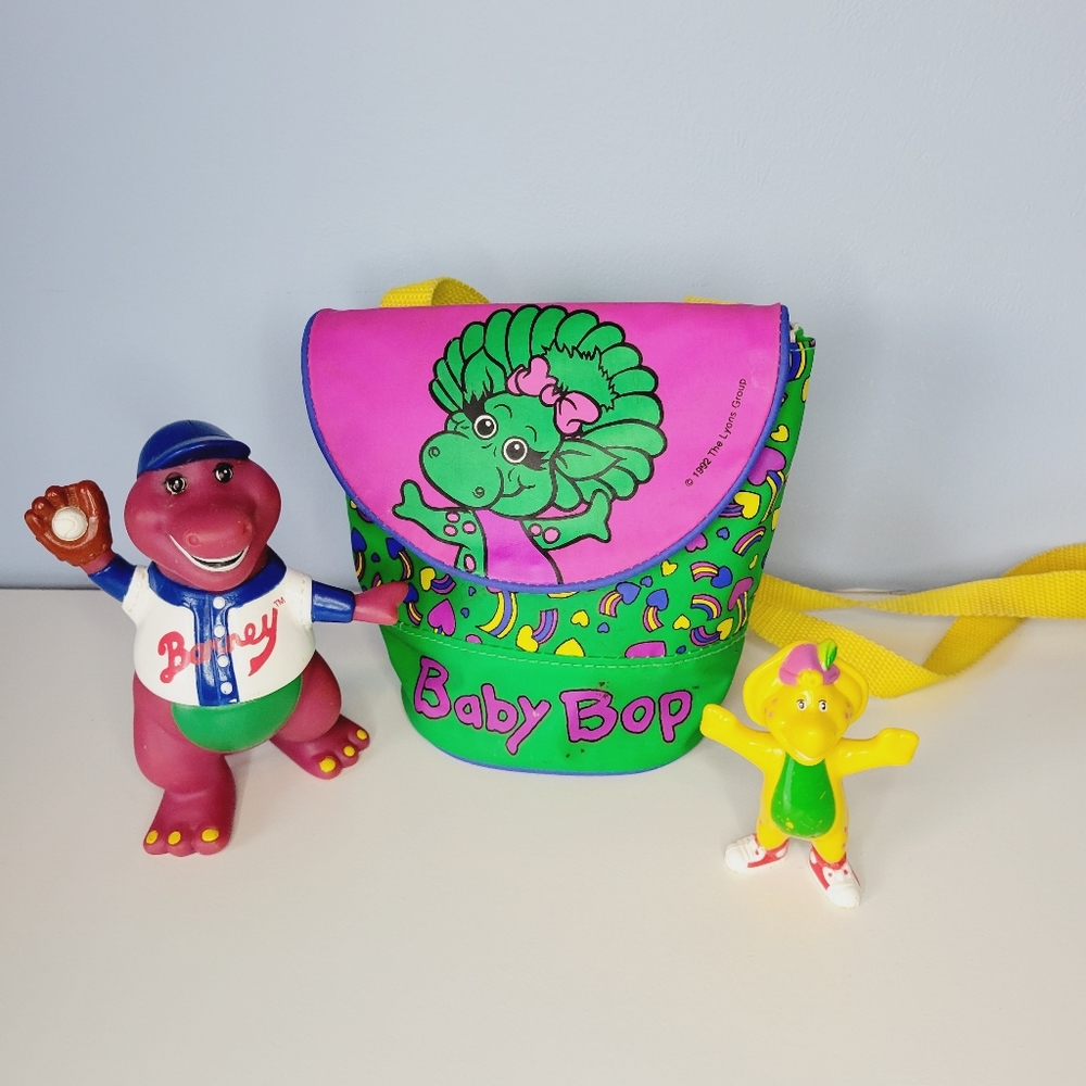 Barney and Friends Vintage Baby Bop Purse Pouch BJ Figure Baseball Barney Bundle